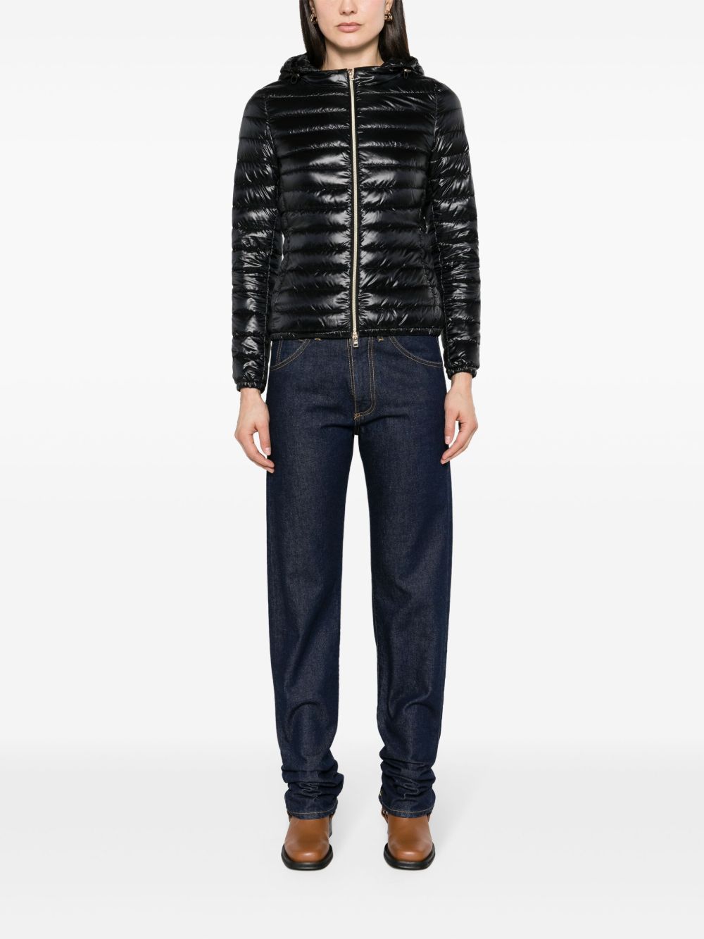 Herno Short Quilted Down Jacket with Gold-Tone Details Black