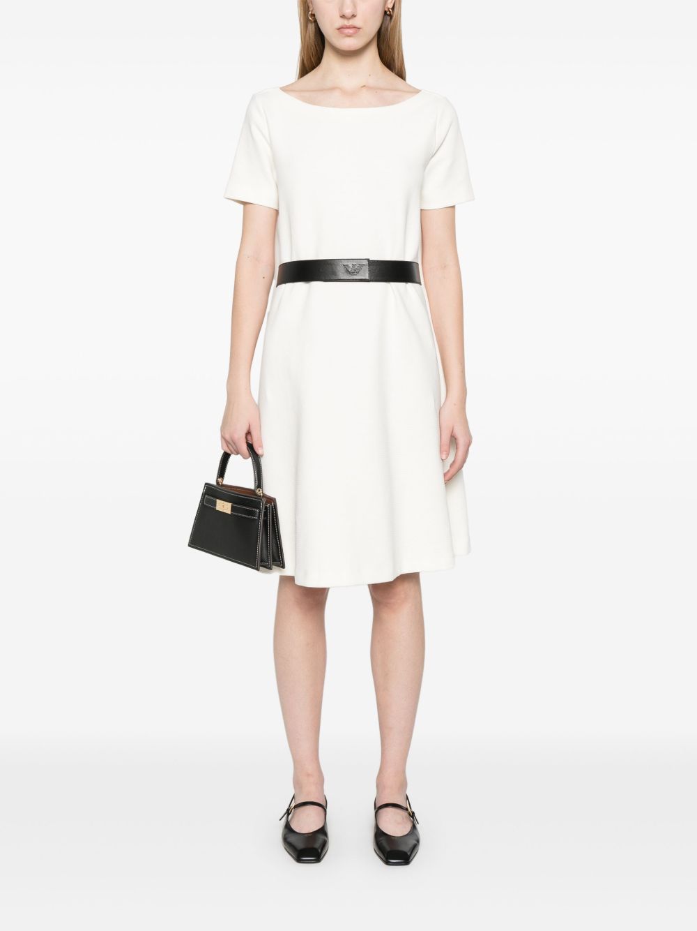 Emporio Armani Ottoman-Jersey Belted Dress White