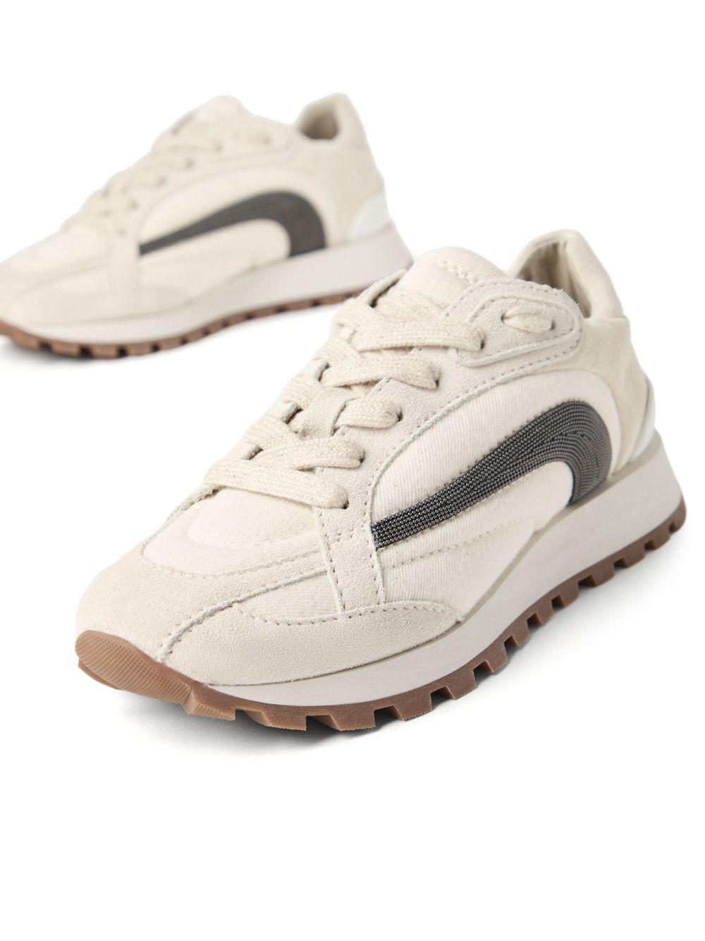 Brunello Cucinelli Monili-Detail Suede Leather Sneakers White