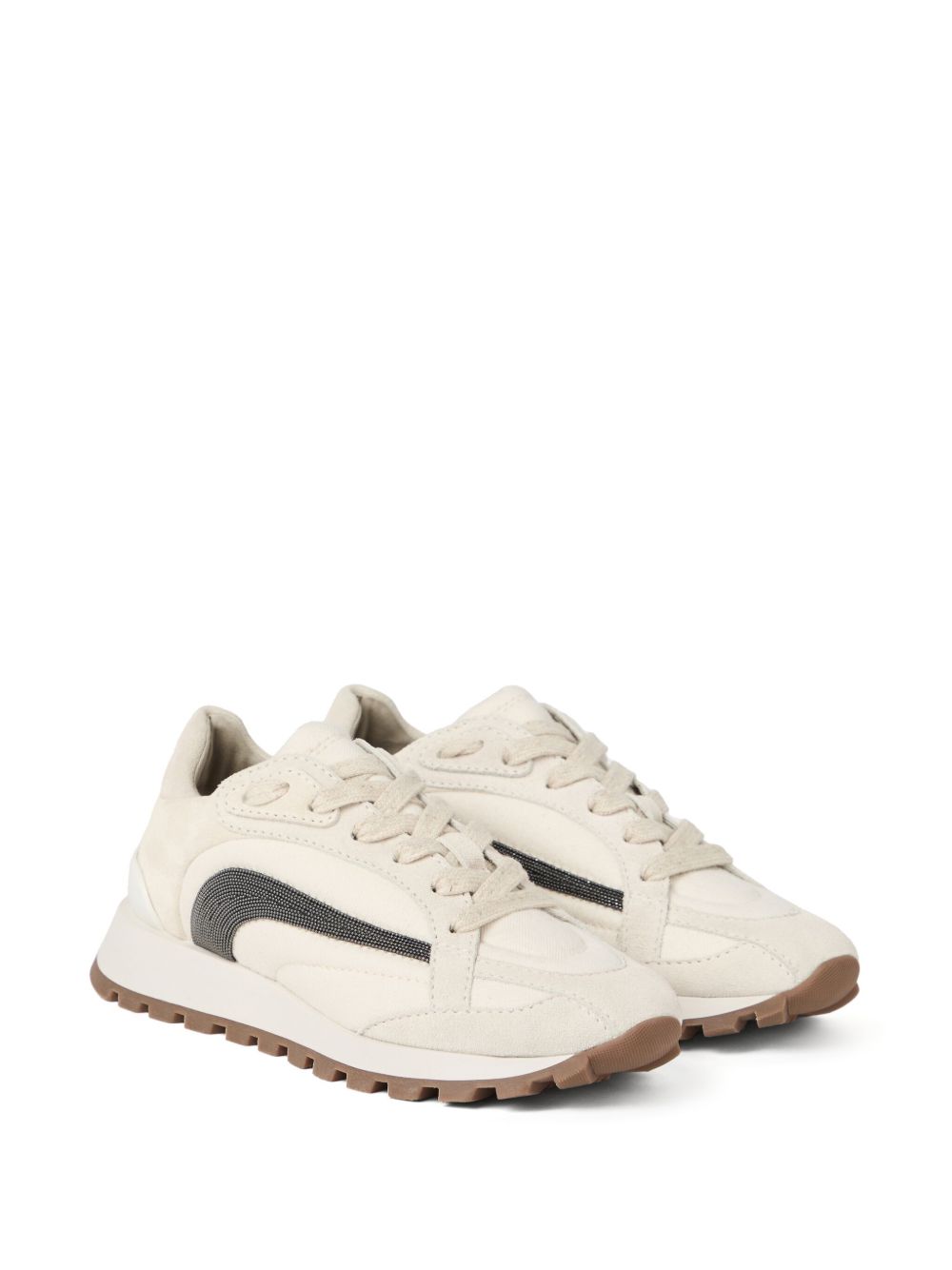 Brunello Cucinelli Monili-Detail Suede Leather Sneakers White