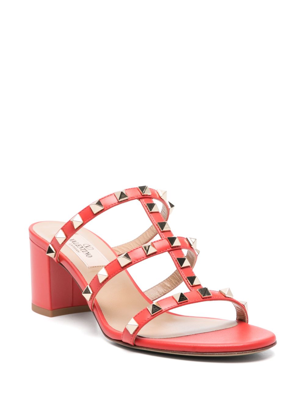 Valentino Garavani 60mm Rockstud Leather Sandals in Burnt Orange Orange