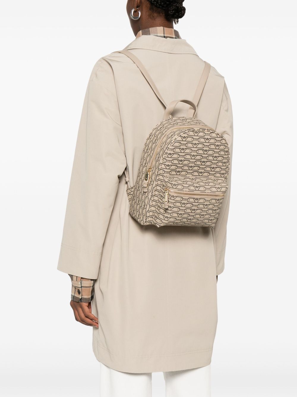 Emporio Armani Mini Monogram Print Backpack Beige