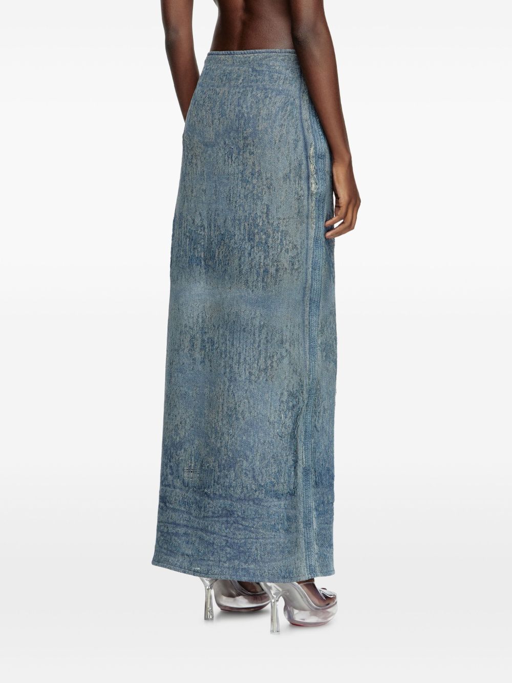 Diesel Distressed High-Rise Ocean Blue Denim Midi Skirt Clear Blue