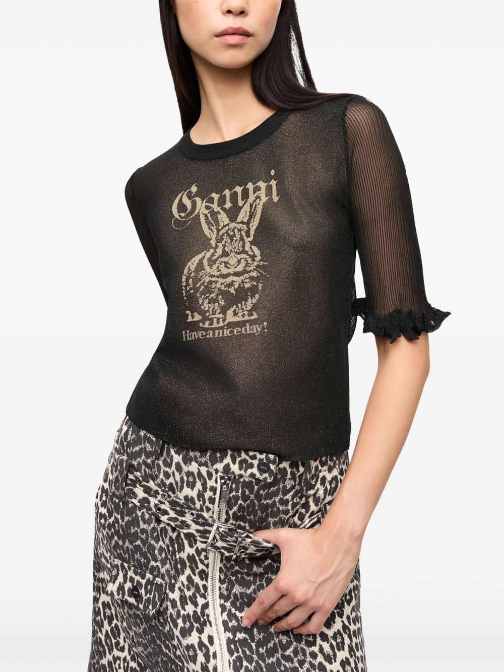 GANNI Transparent Jacquard Top Black