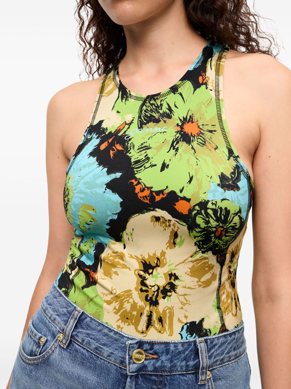 GANNI Floral Print Bodysuit MultiColour