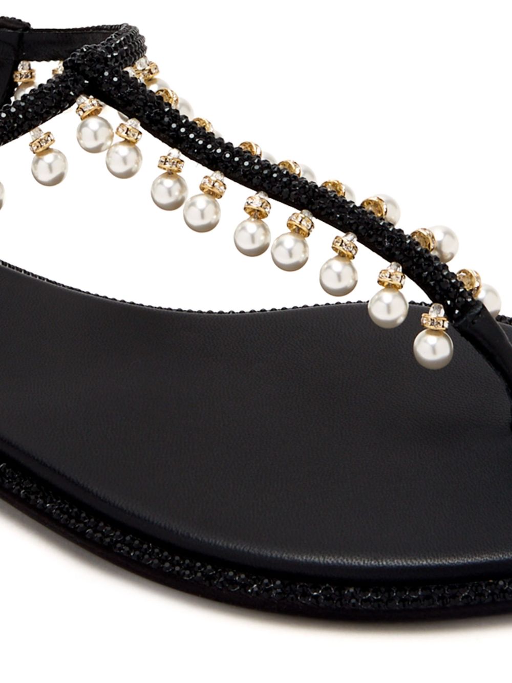 René Caovilla Diana Pearl Embellished Leather Sandals Black