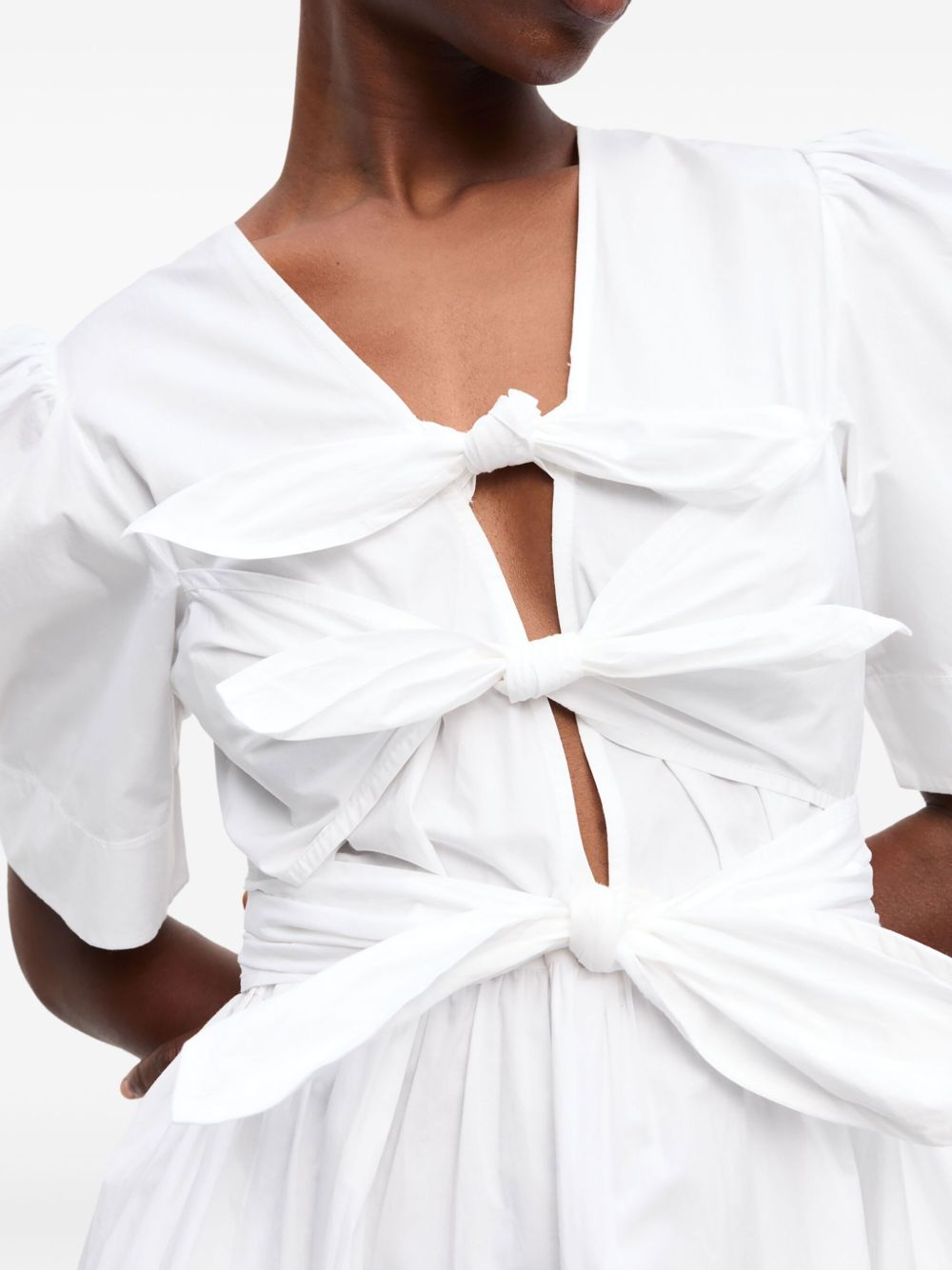 GANNI Bow-Detailing Stretch Cotton Dress White