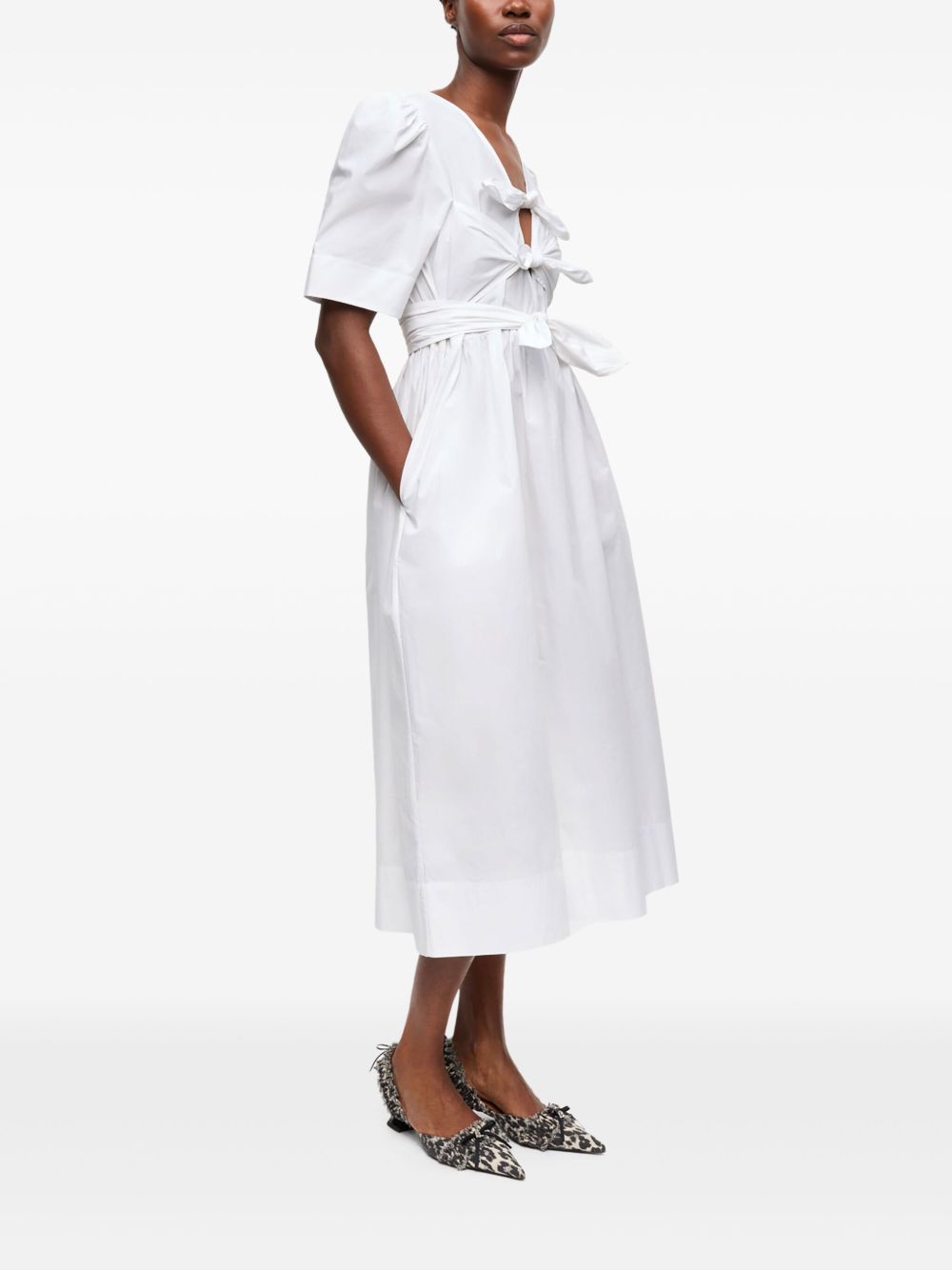 GANNI Bow-Detailing Stretch Cotton Dress White