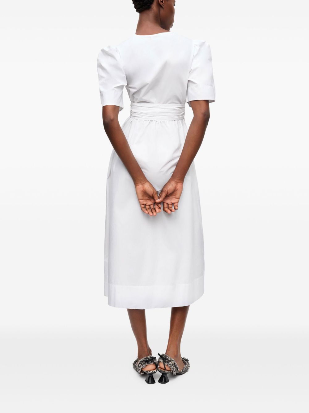 GANNI Bow-Detailing Stretch Cotton Dress White