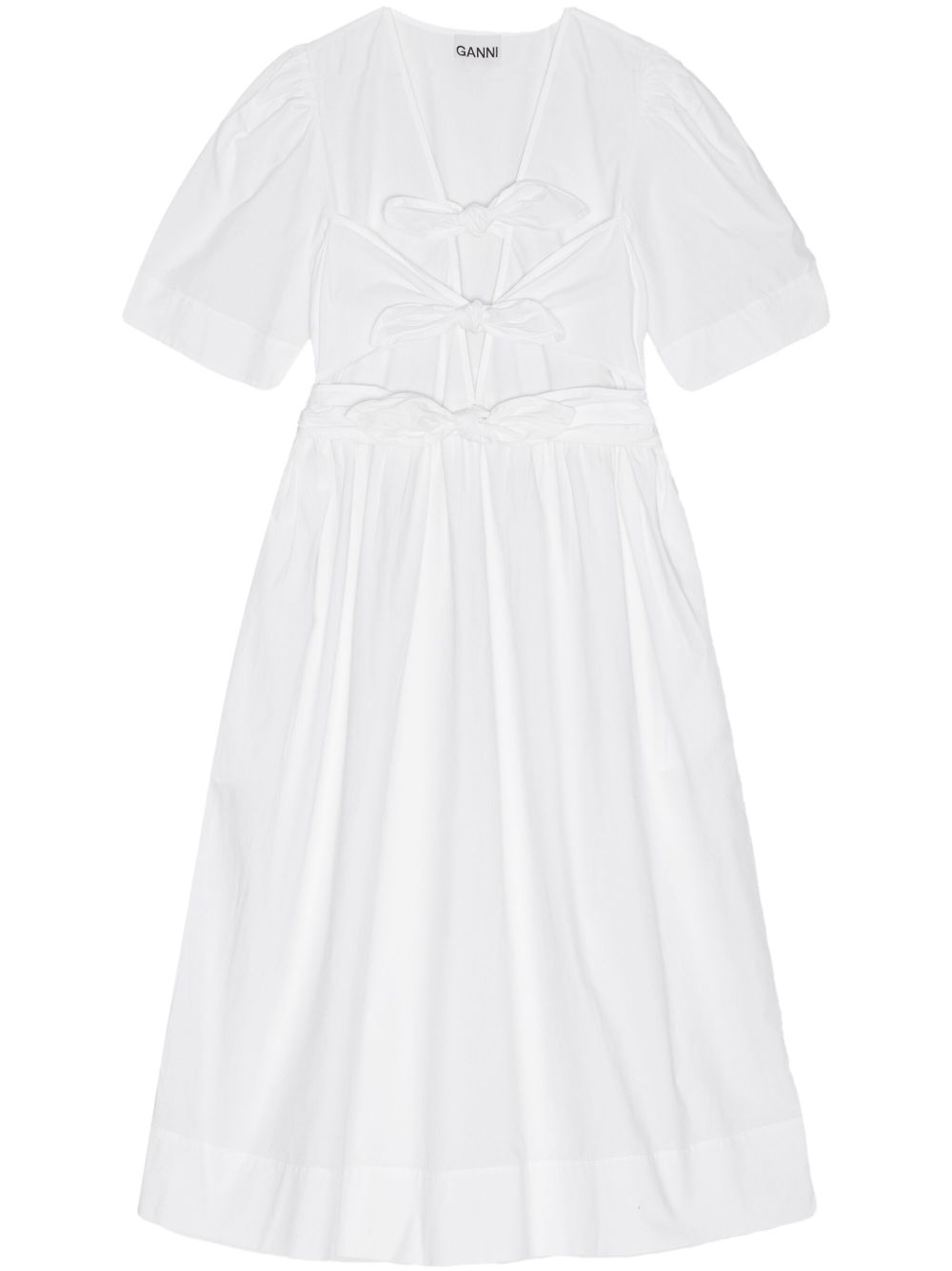 GANNI Bow-Detailing Stretch Cotton Dress White