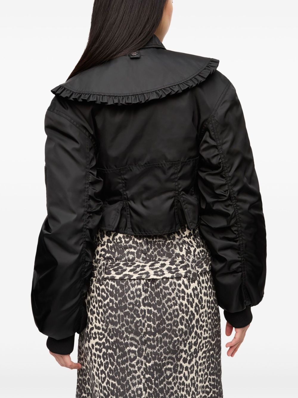 GANNI Ruffle-Collar Bomber Jacket Black