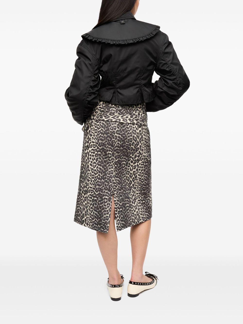 GANNI Ruffle-Collar Bomber Jacket Black