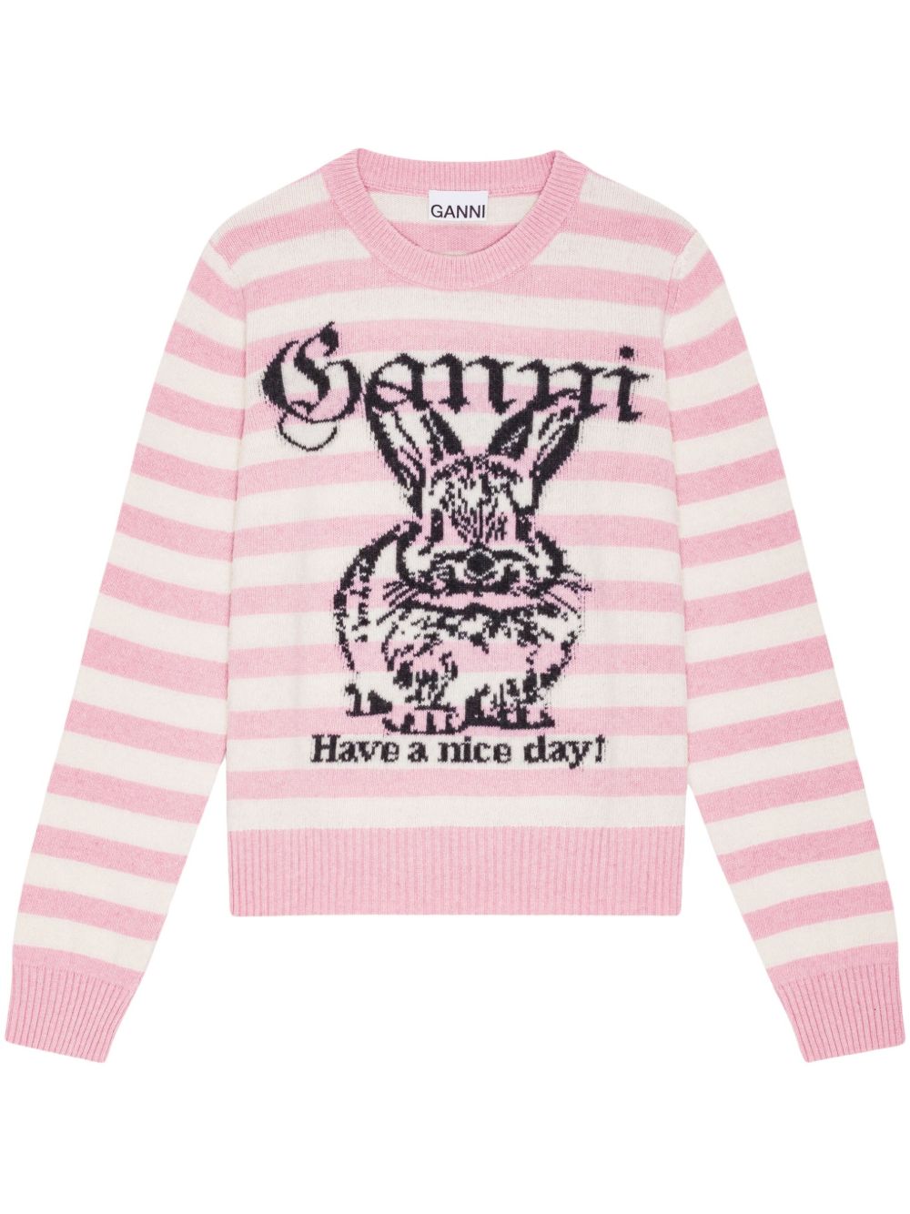 GANNI Bunny Intarsia Wool Sweater Pink