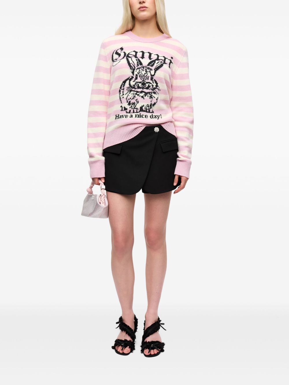 GANNI Bunny Intarsia Wool Sweater Pink
