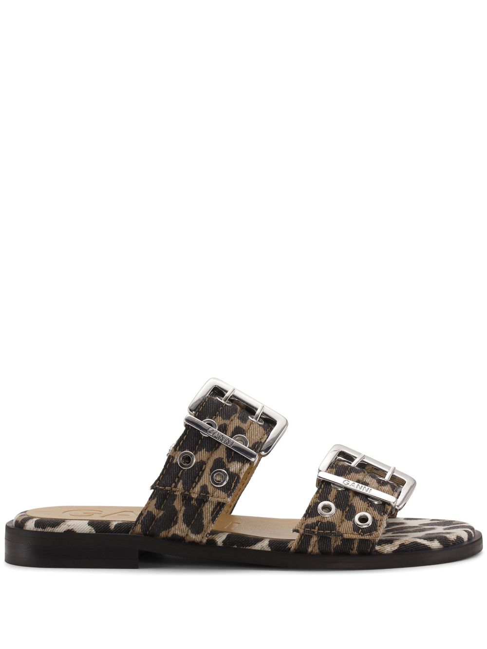 GANNI Buckle Leopard Print Slides Brown
