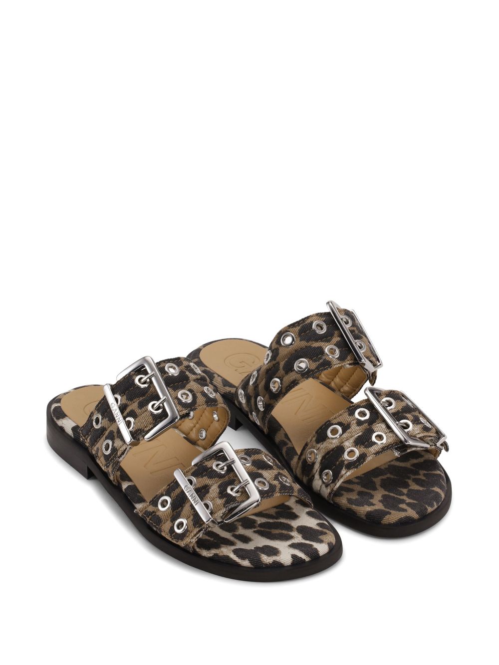 GANNI Buckle Leopard Print Slides Brown