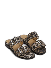 GANNI Buckle Leopard Print Slides Brown