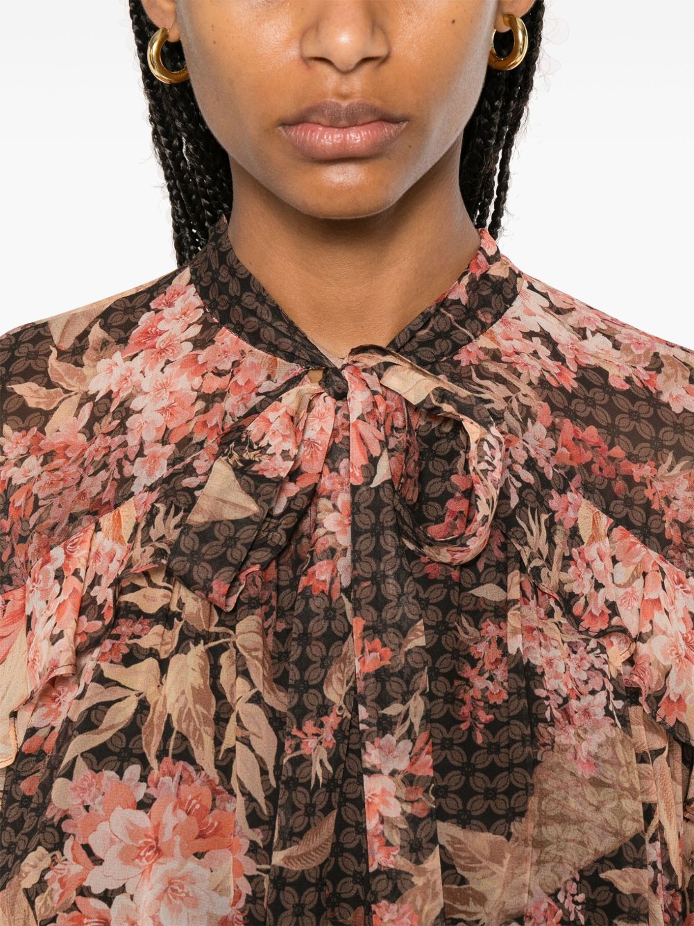 Zimmermann Illuminate Floral-Embroidered Pussy-Bow Blouse Black