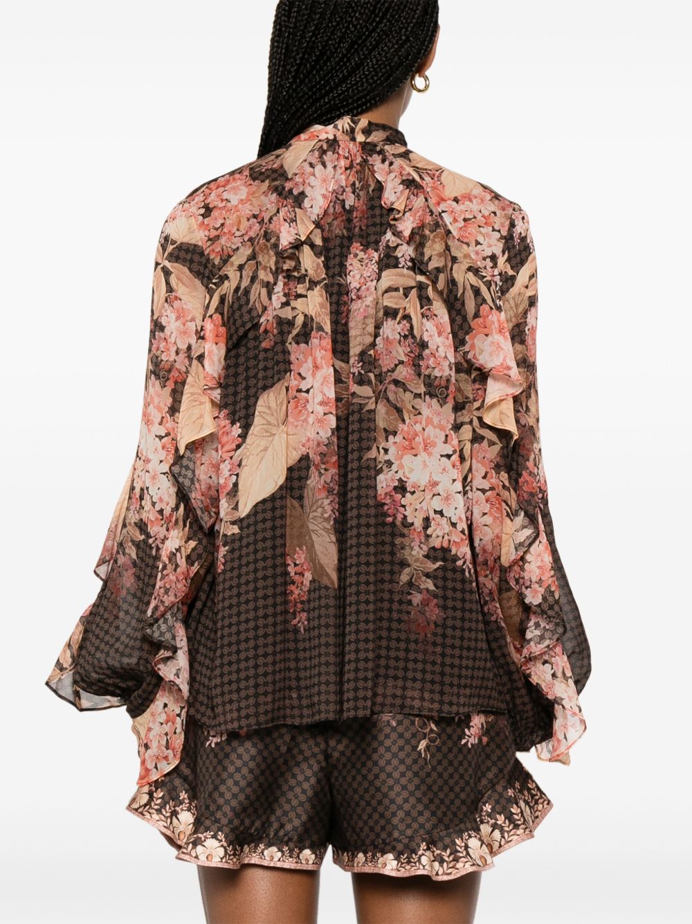 Zimmermann Illuminate Floral-Embroidered Pussy-Bow Blouse Black