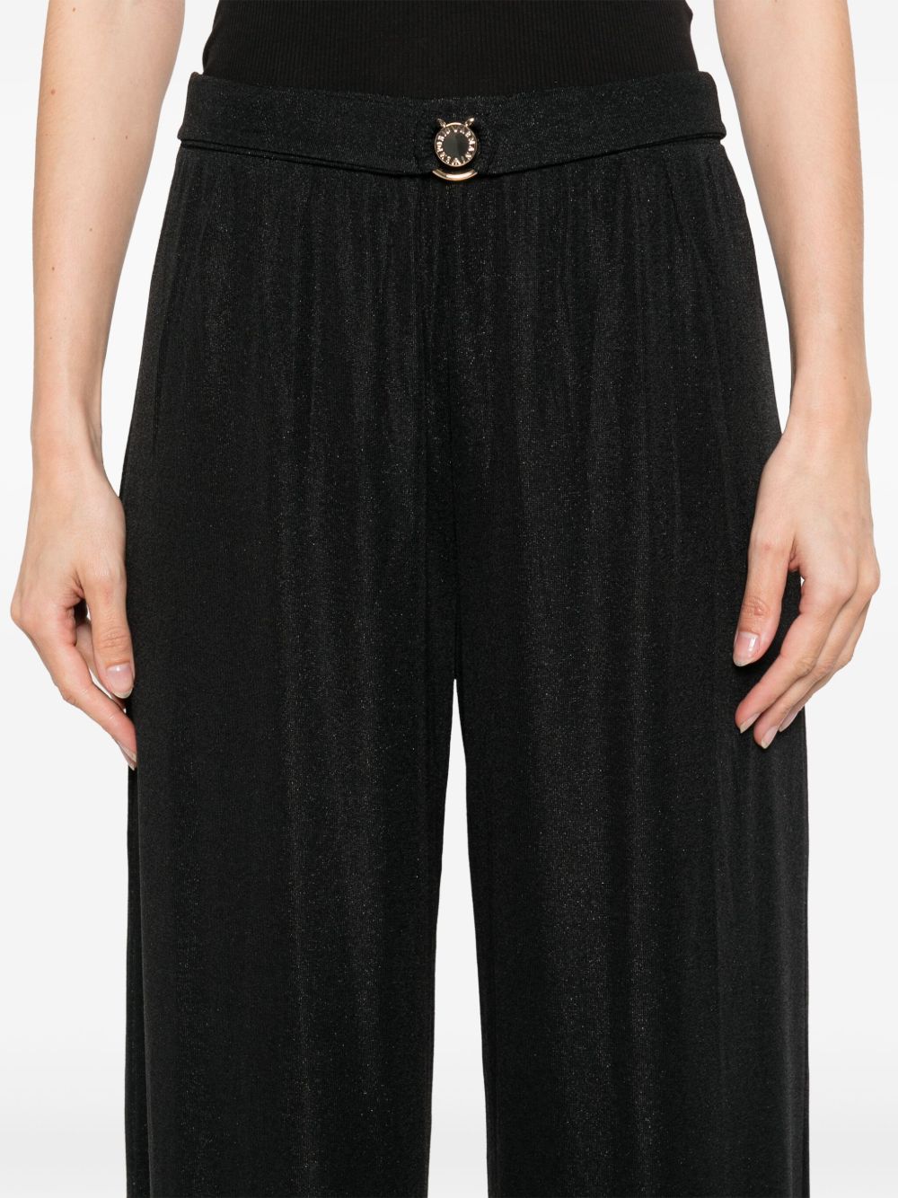 Emporio Armani Wide-Leg Lamé Trousers Black Black