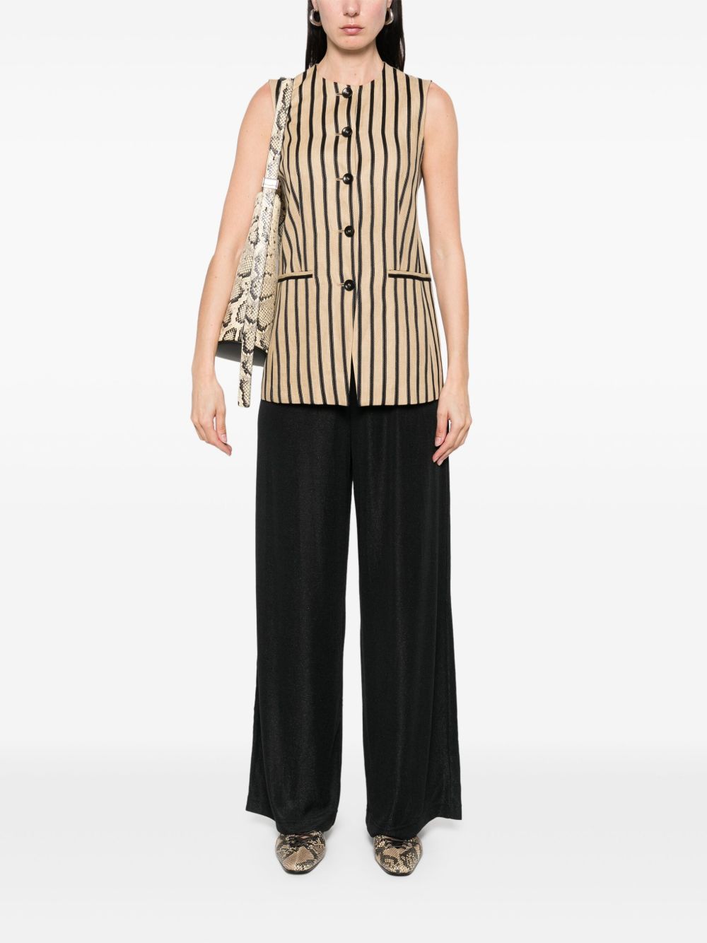 Emporio Armani Wide-Leg Lamé Trousers Black Black