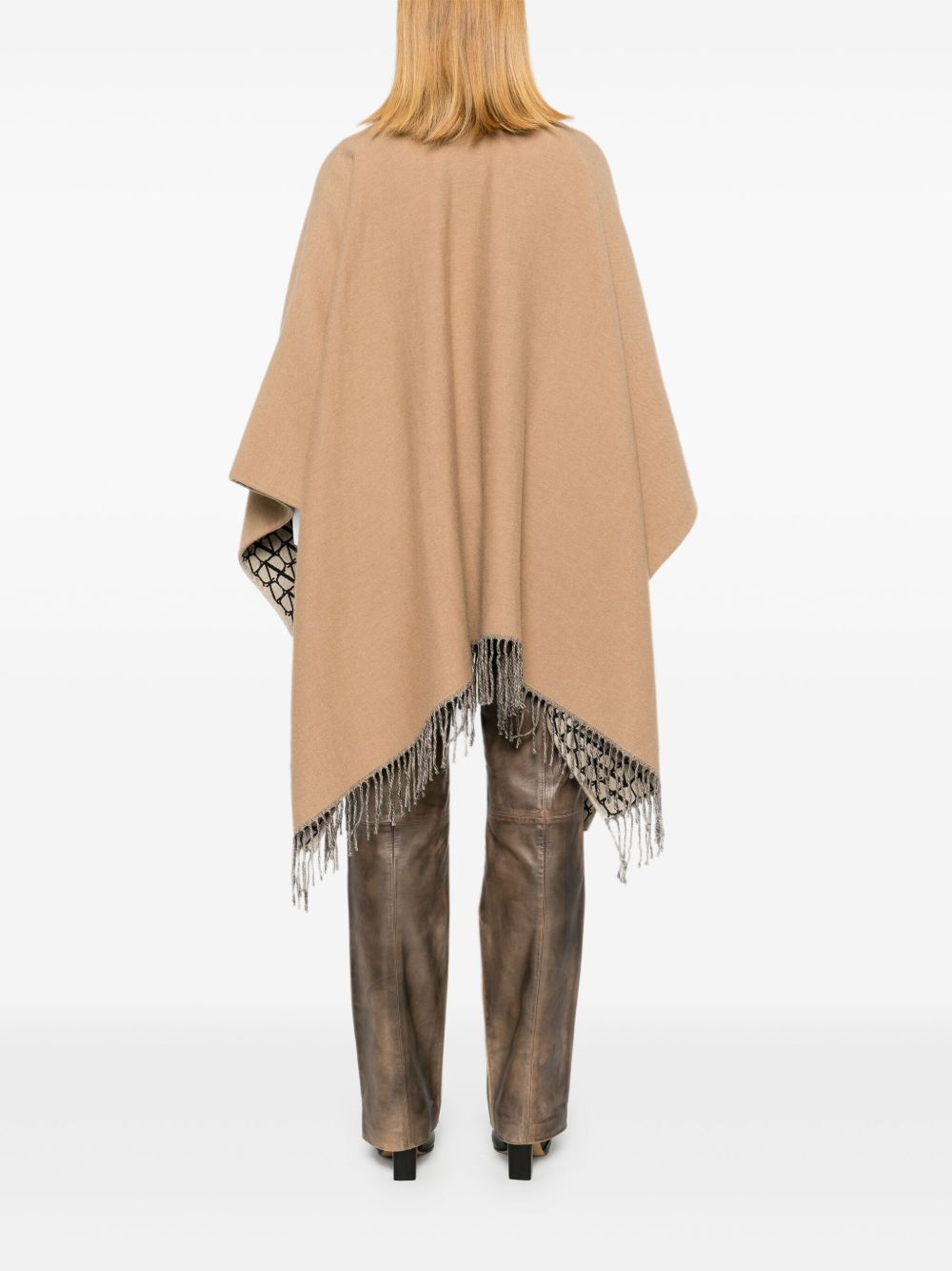 Valentino Iconographe Jacquard Wool Poncho Cape Camel camel