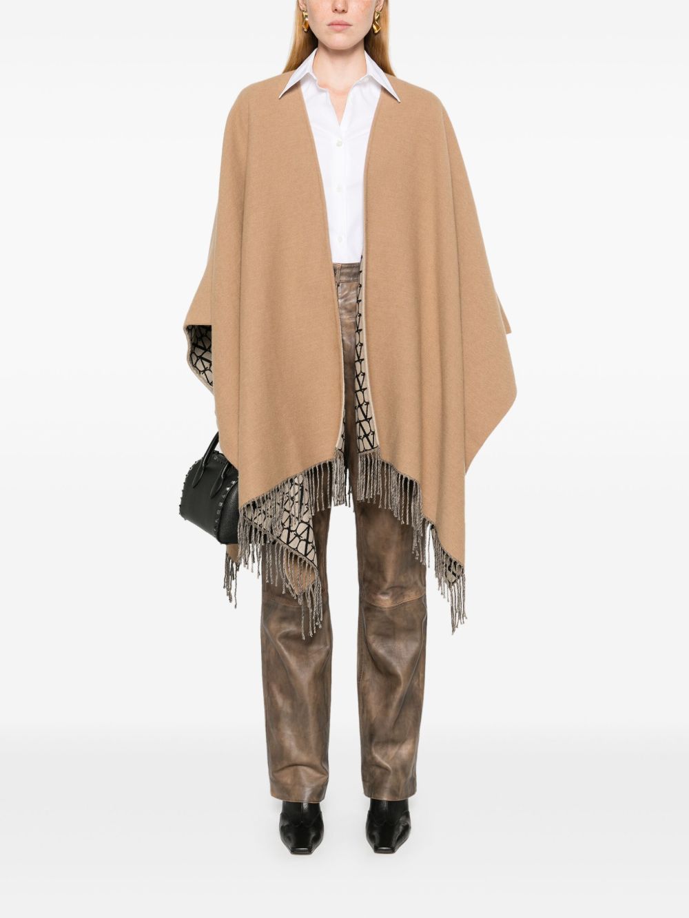 Valentino Iconographe Jacquard Wool Poncho Cape Camel camel