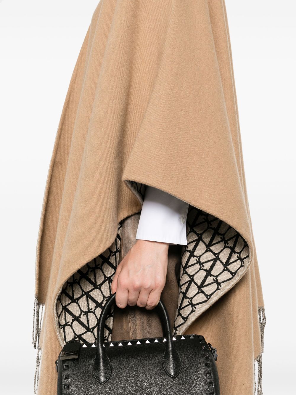 Valentino Iconographe Jacquard Wool Poncho Cape Camel camel