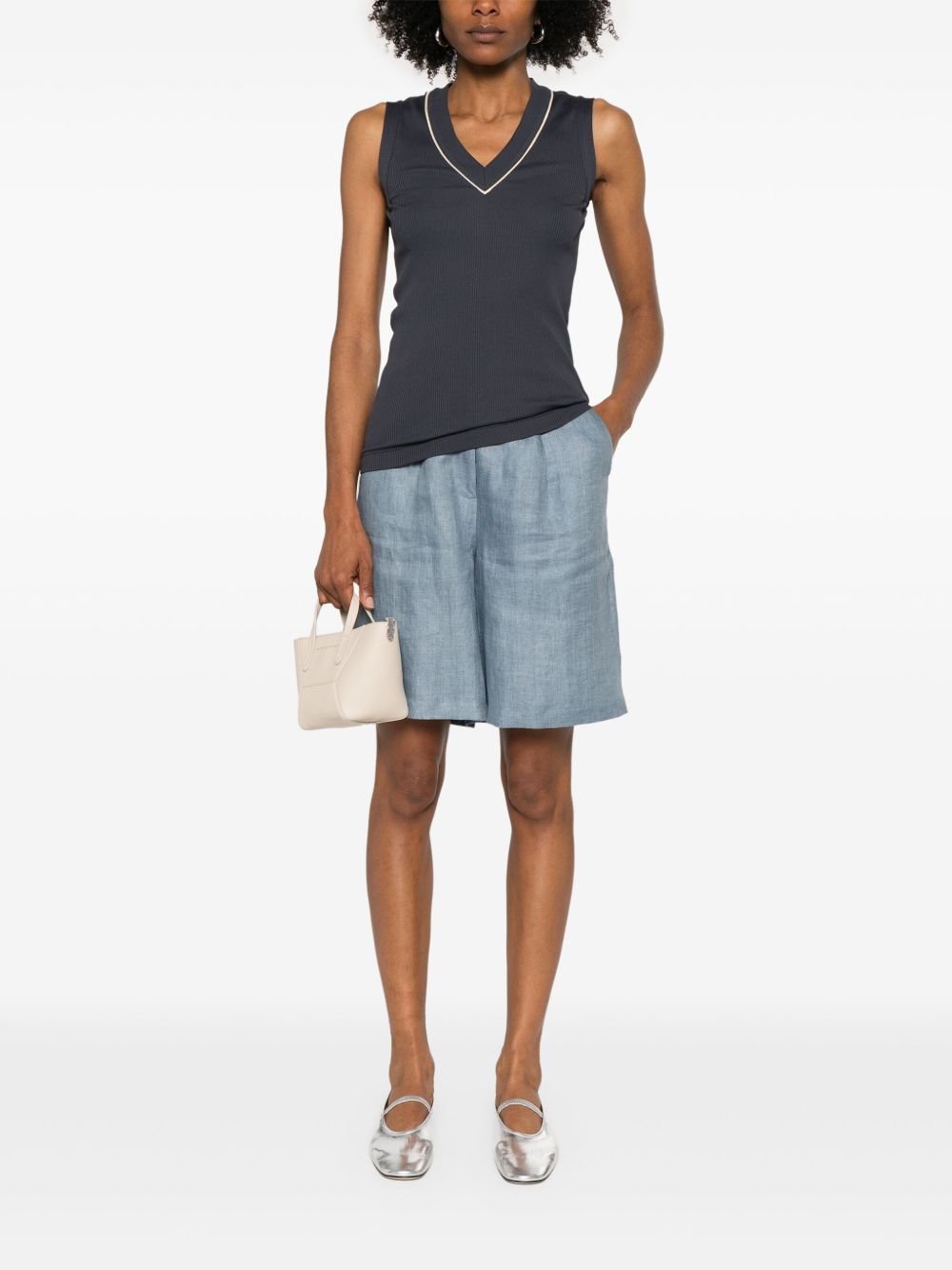 Brunello Cucinelli Cotton V-Necked Tank Top Blue