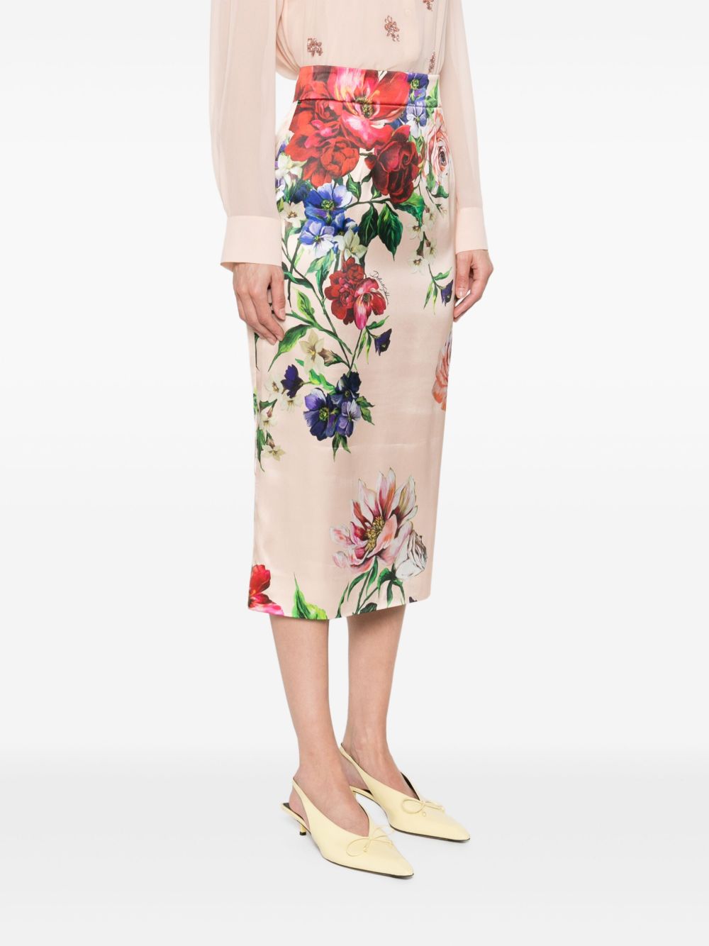 Dolce & Gabbana Floral-Print Midi Skirt Pink
