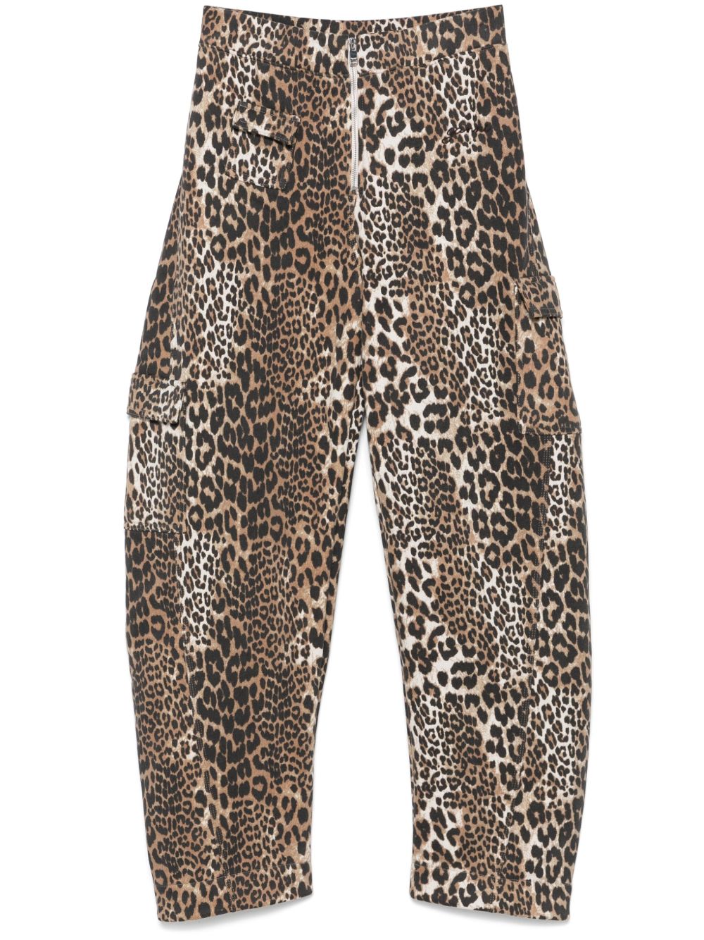GANNI Leopard Print Organic Trousers Brown