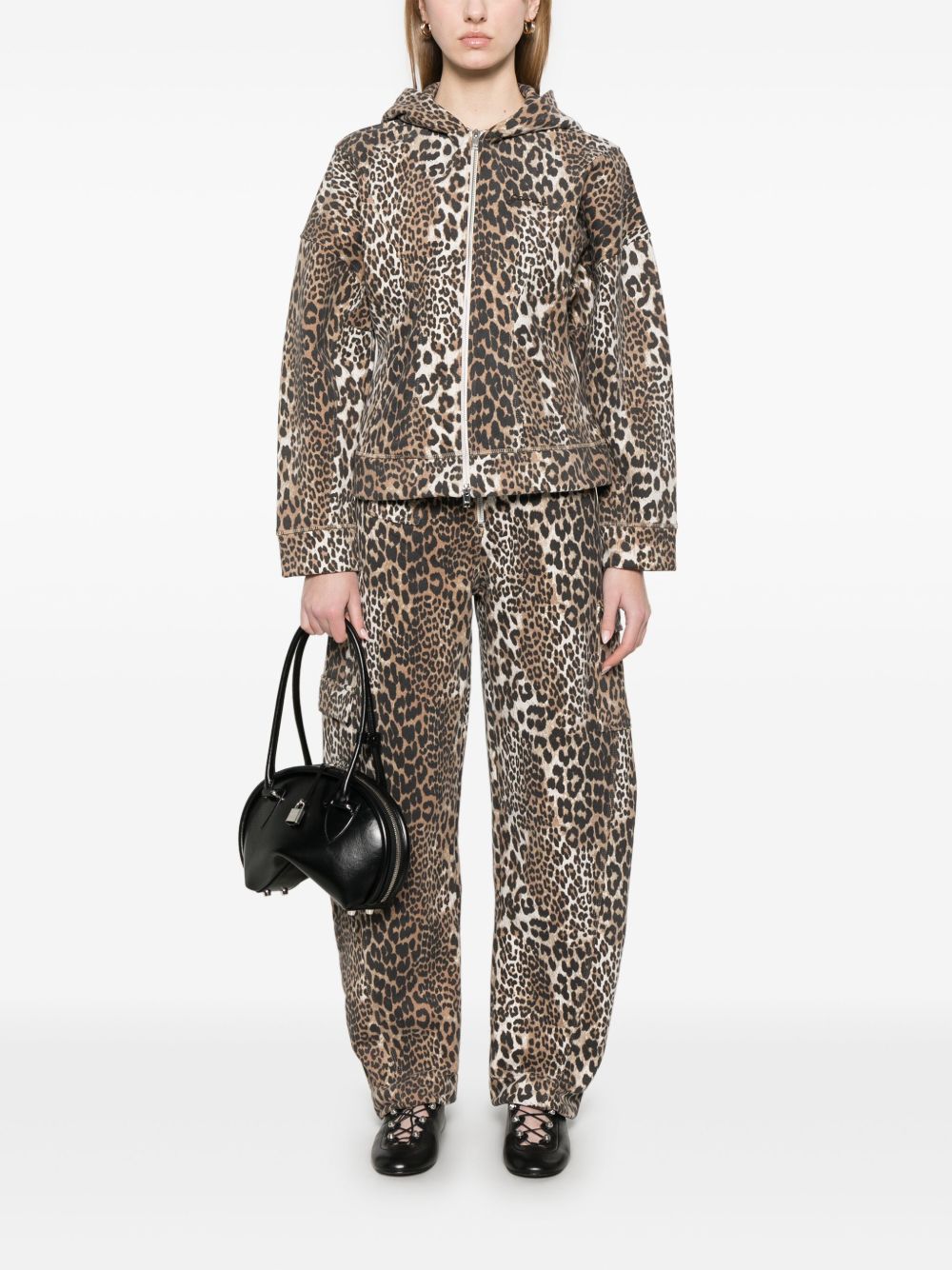 GANNI Leopard Print Organic Trousers Brown