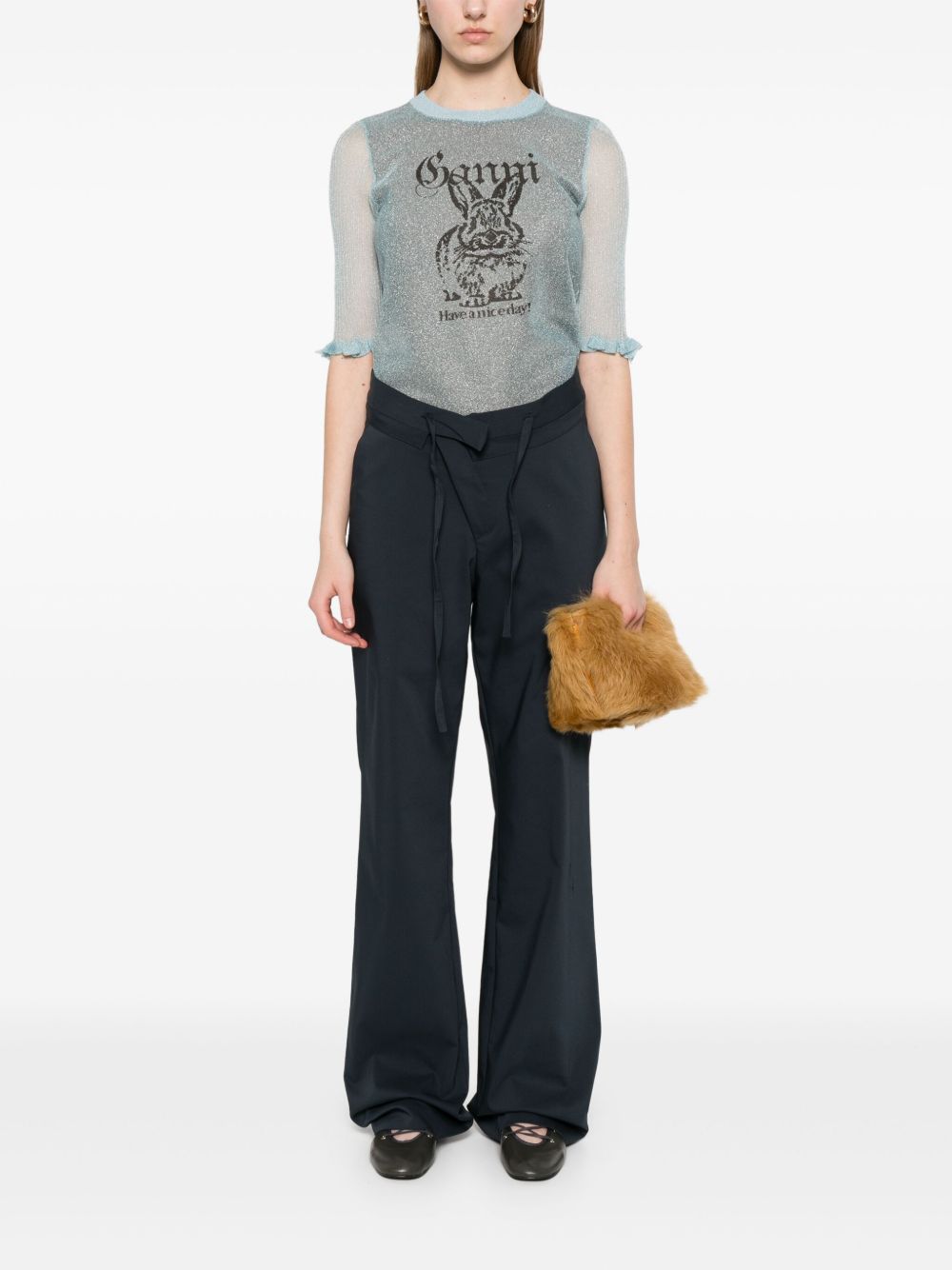 GANNI Bunny Crewneck Top Light Blue