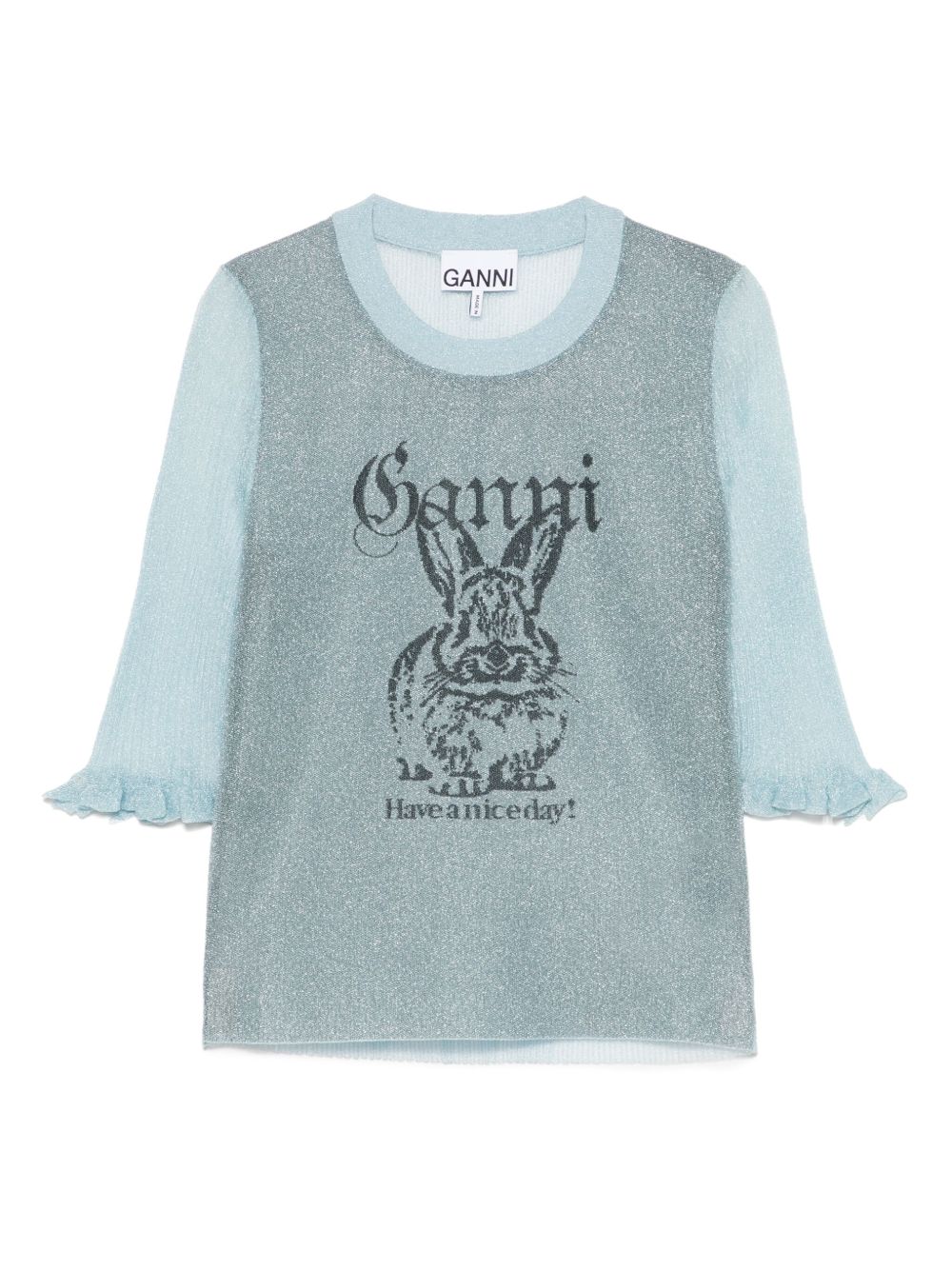 GANNI Bunny Crewneck Top Light Blue