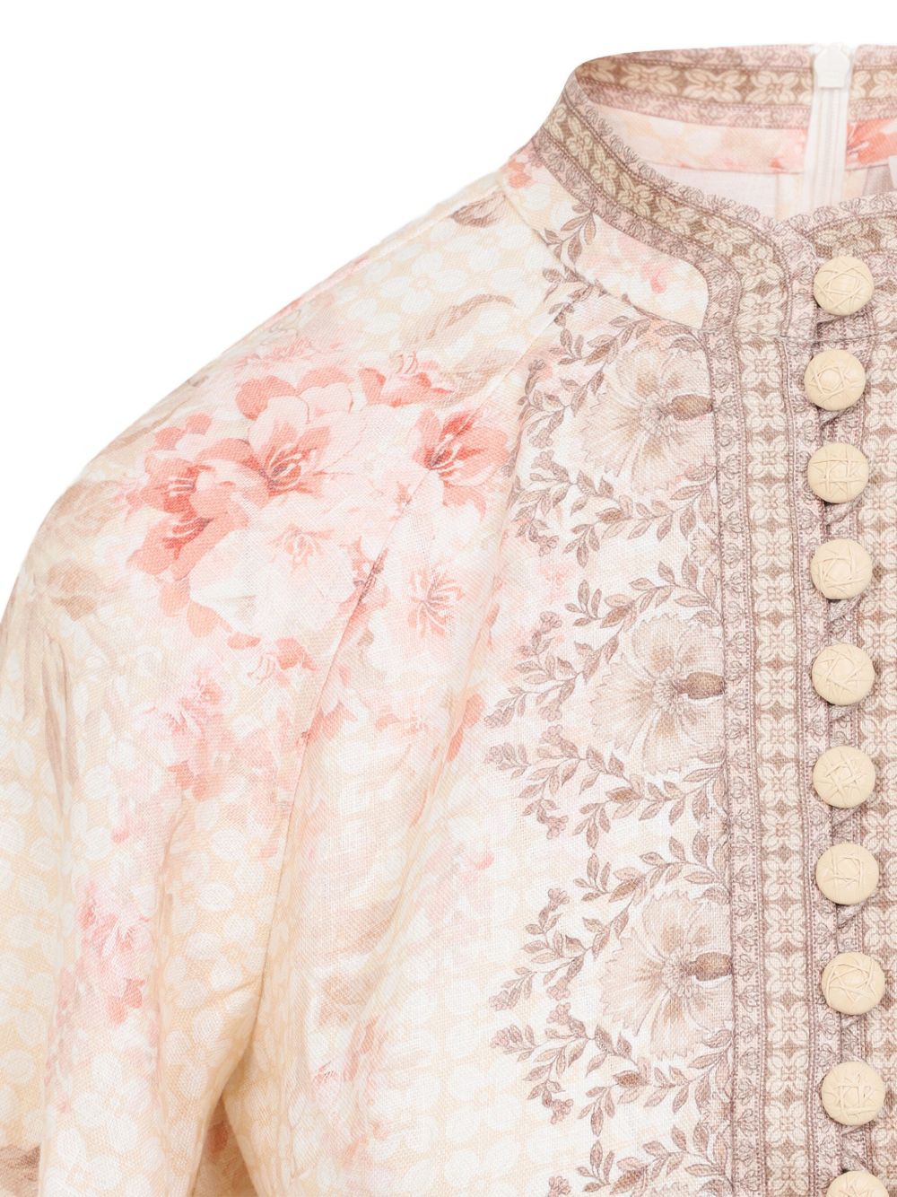 Zimmermann Buttoned Printed Mini Dress Powder