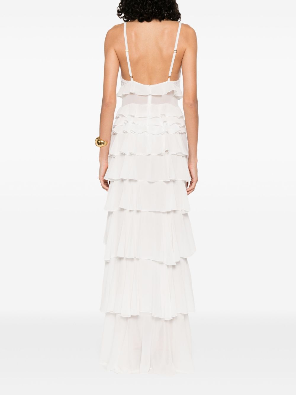 Elisabetta Franchi Georgette Ruffled Maxi Dress White