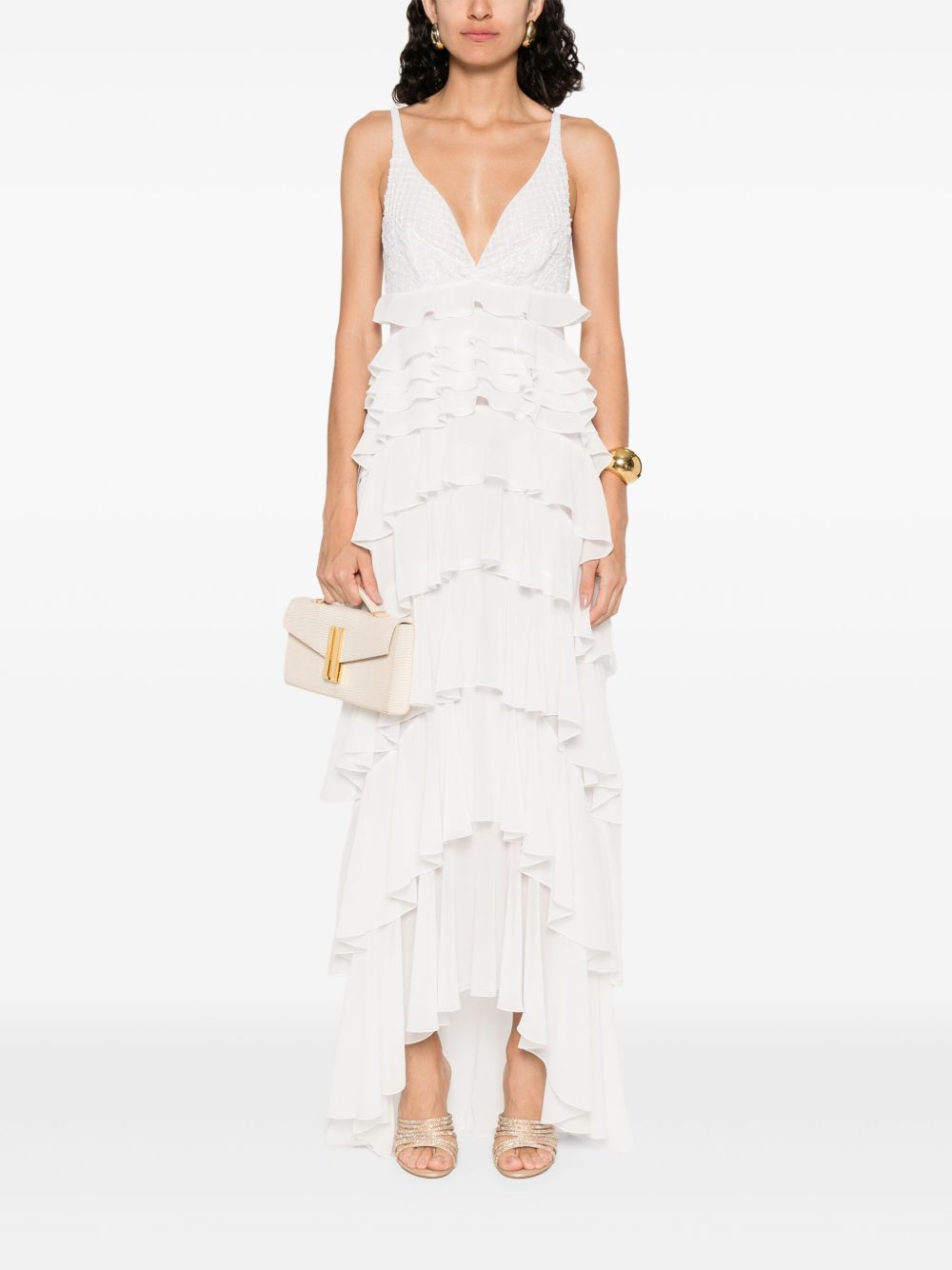 Elisabetta Franchi Georgette Ruffled Maxi Dress White