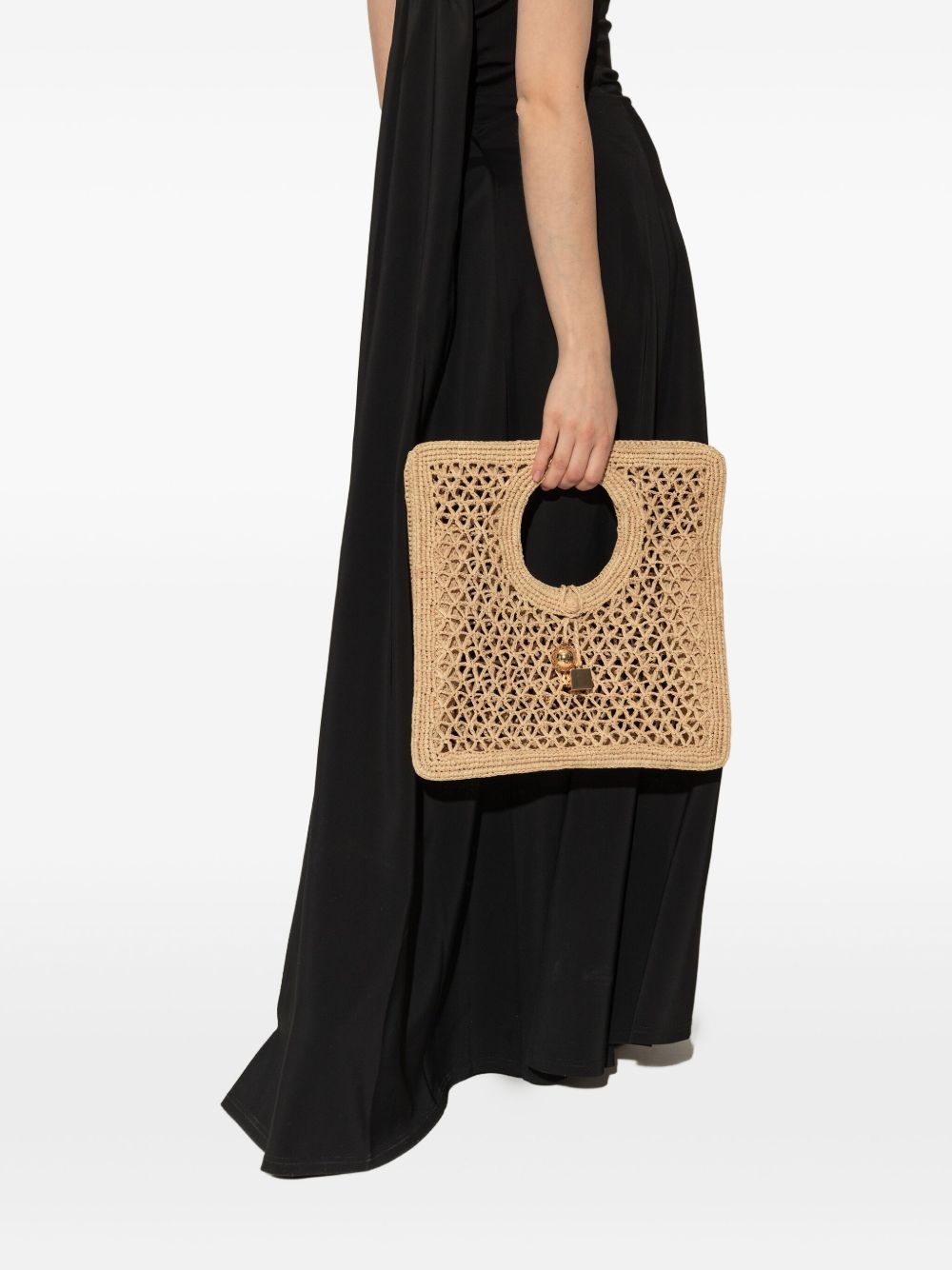 JACQUEMUS Small Square Spiaggia Rafia Handbag Beige