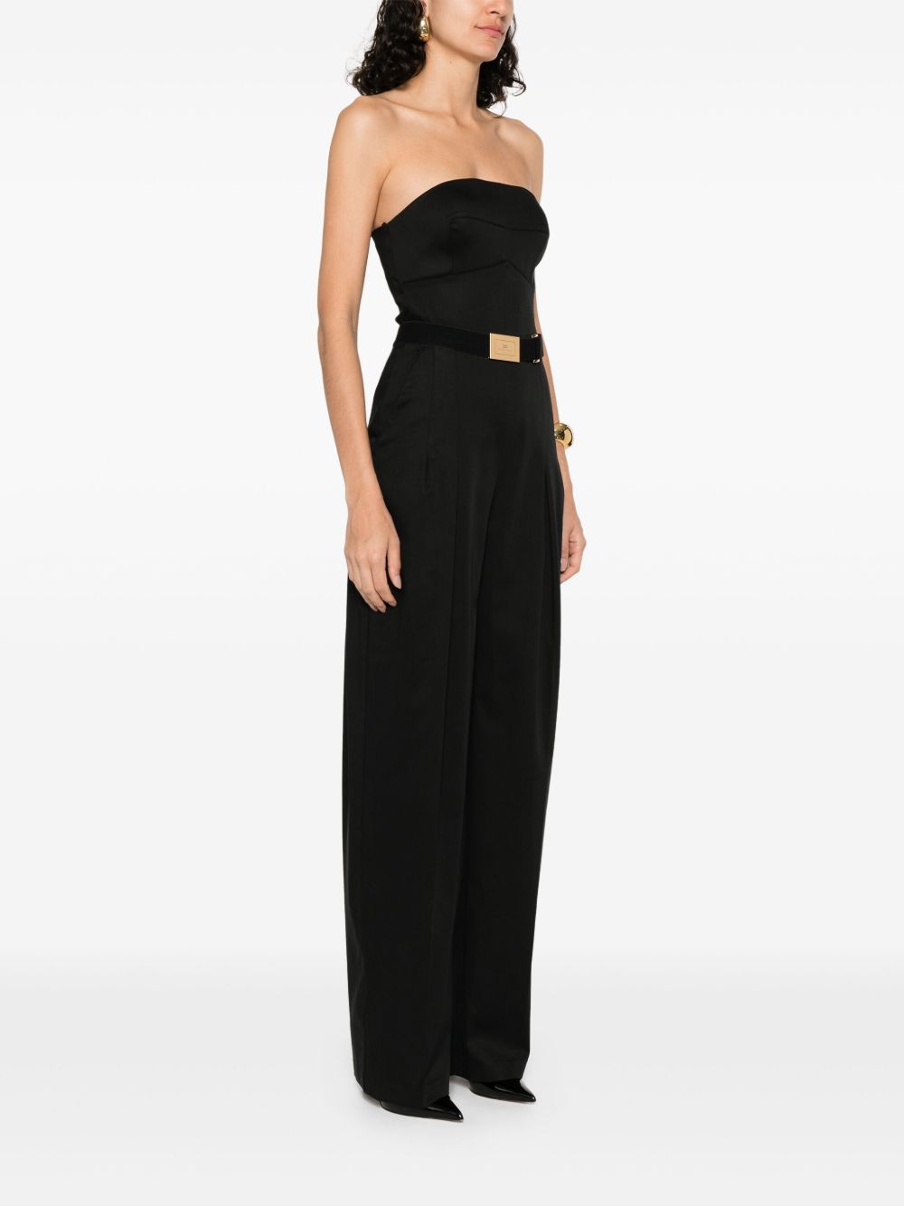 Elisabetta Franchi Off-Shoulder Belted Black Jumpsuit Black