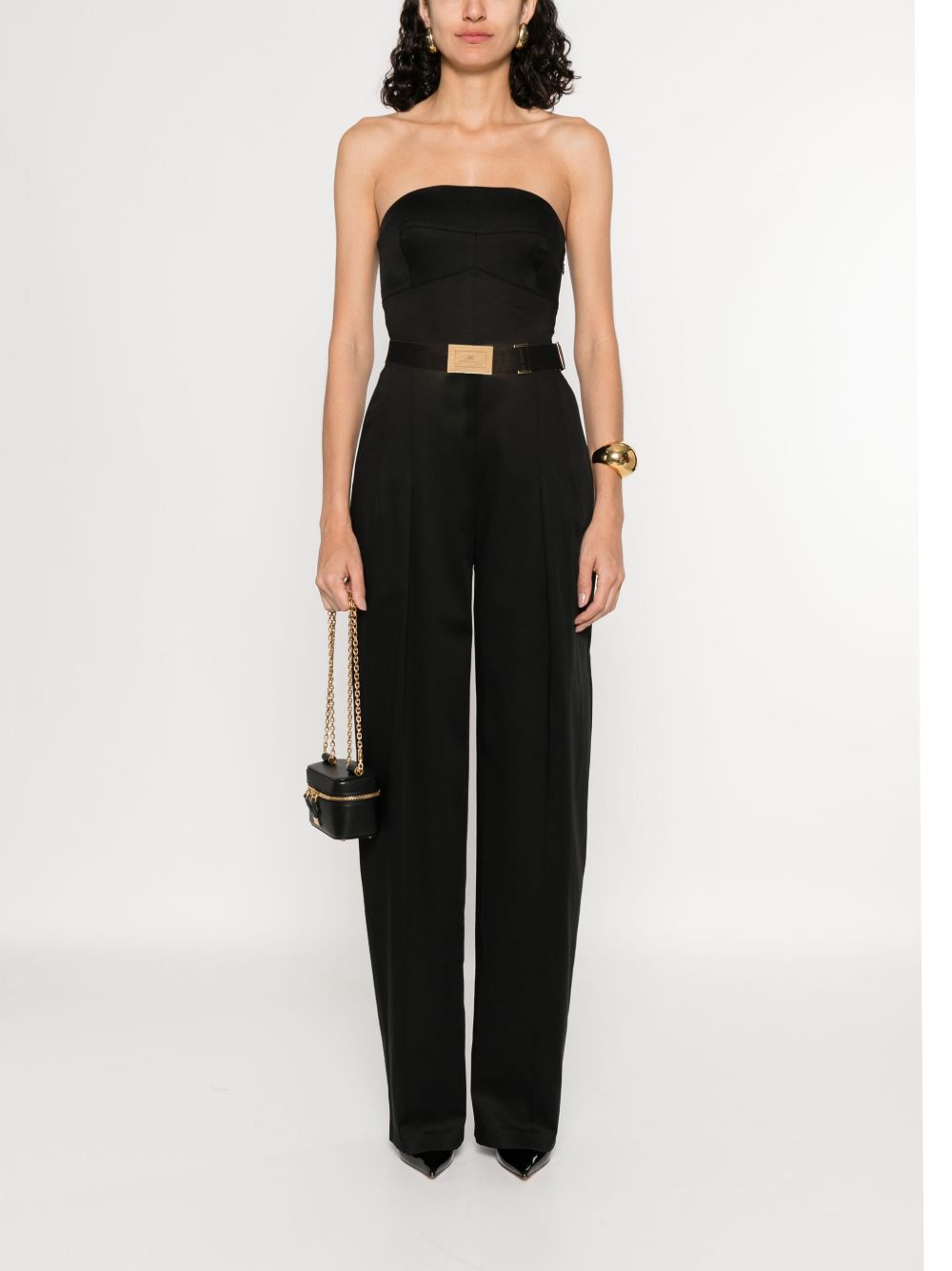Elisabetta Franchi Off-Shoulder Belted Black Jumpsuit Black