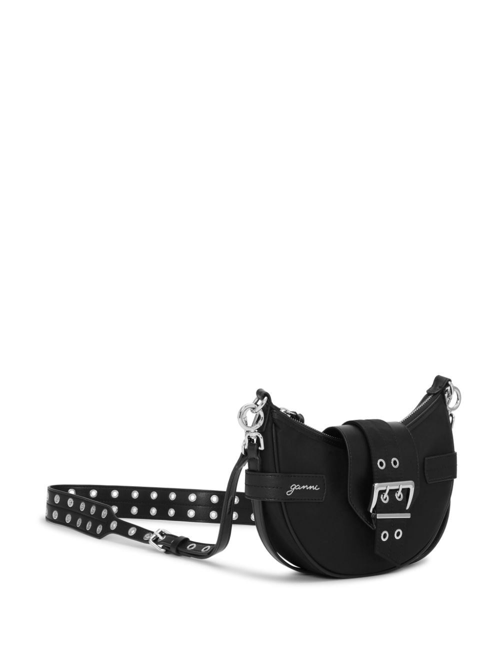 Ganni Bucky Small Embossed Recycled Nylon Shoulder Bag Black