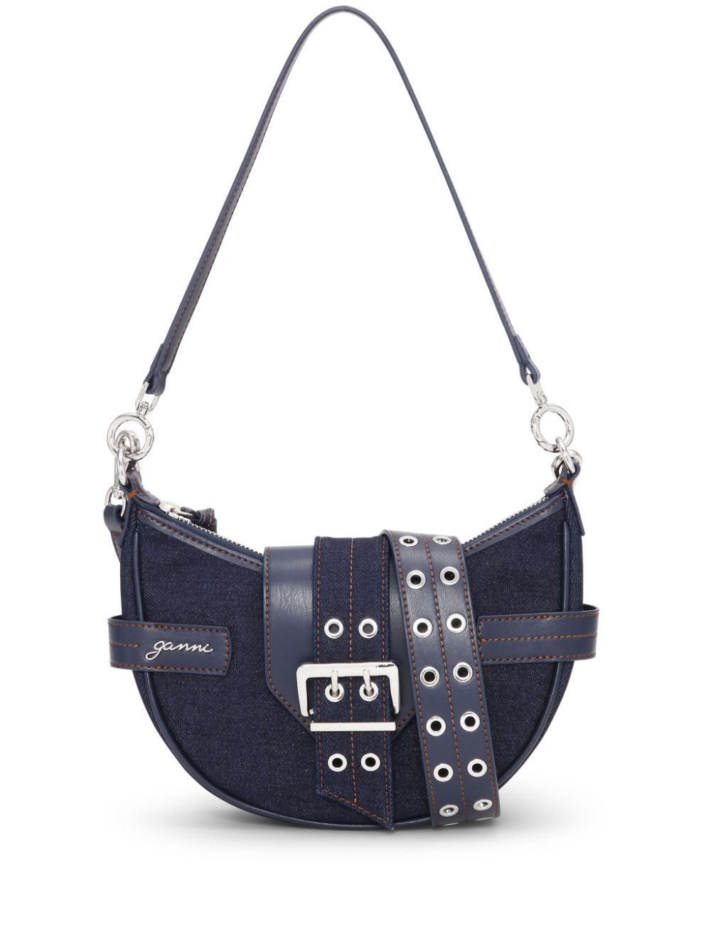 Ganni Buckle Small Denim Cross-Body Bag Blue