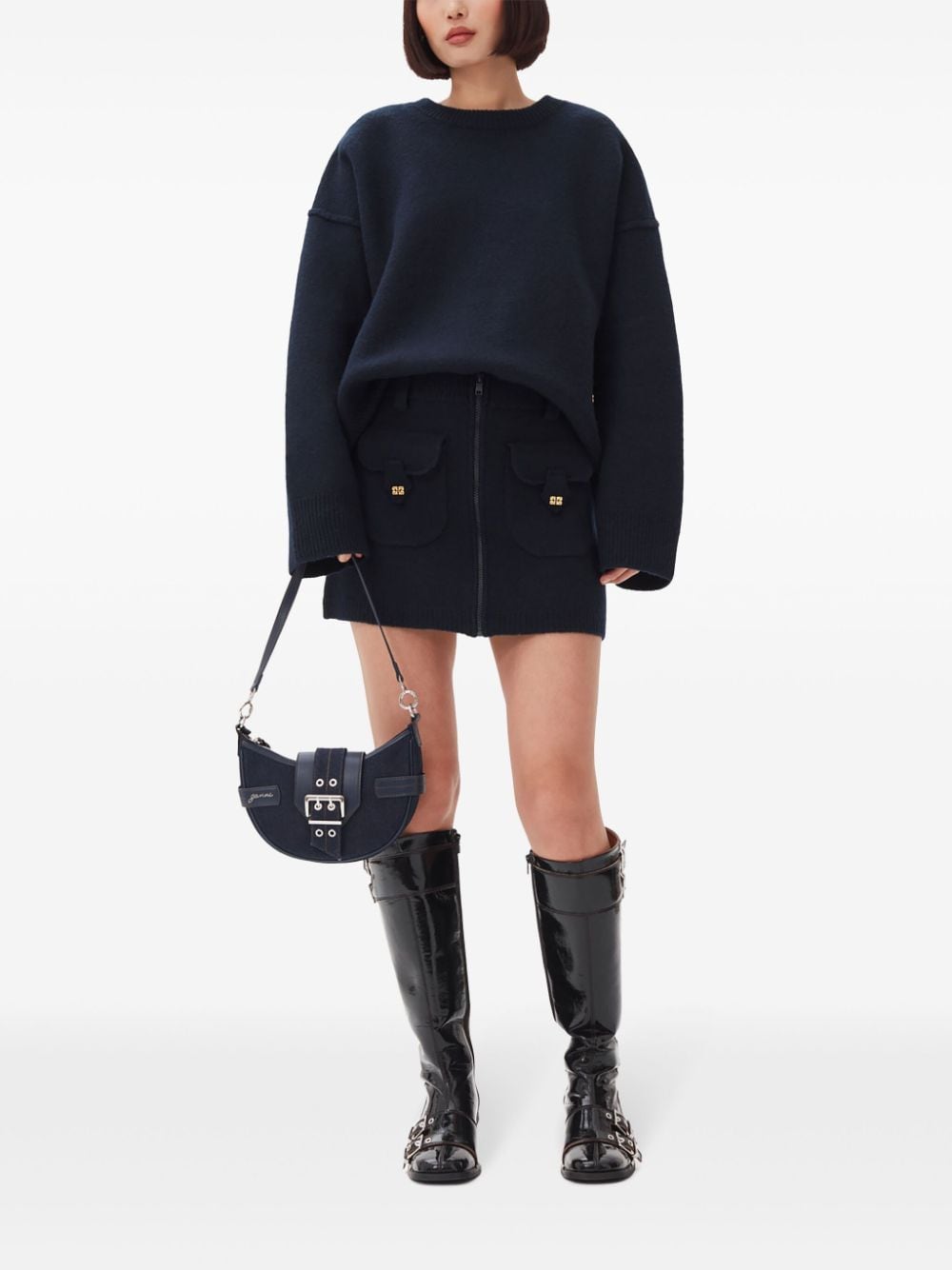 Ganni Buckle Small Denim Cross-Body Bag Blue