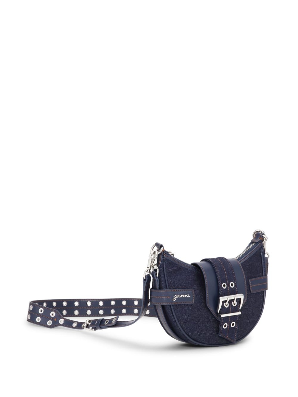 Ganni Buckle Small Denim Cross-Body Bag Blue