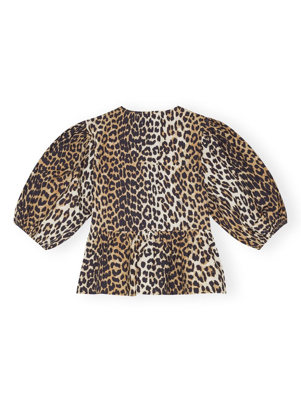 Ganni Leopard-Print Organic Cotton Peplum Top Brown