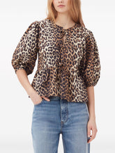 Ganni Leopard-Print Organic Cotton Peplum Top Brown
