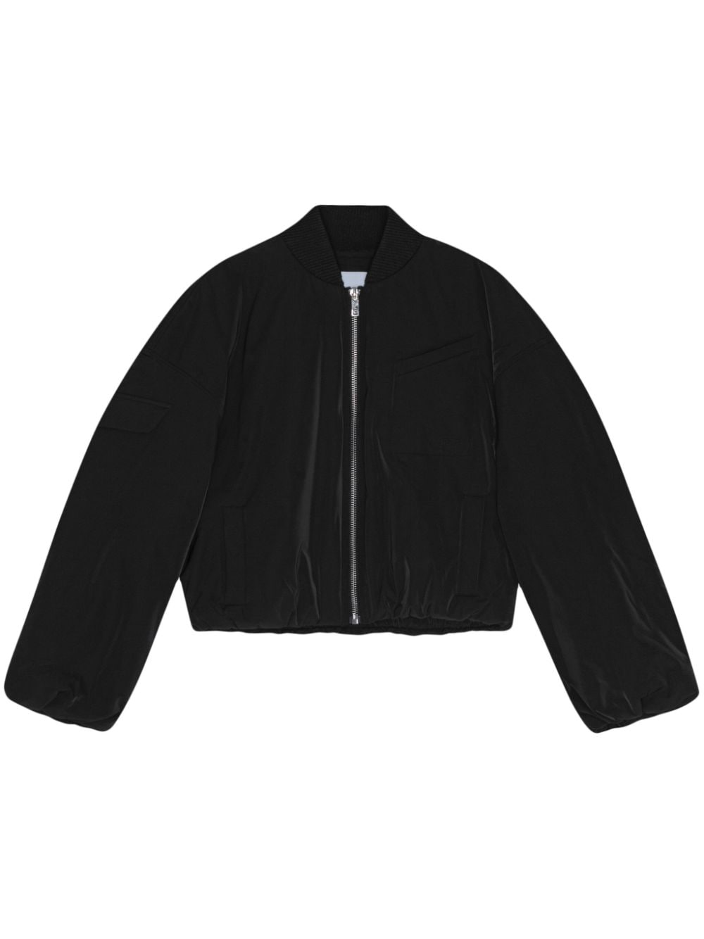 Ganni Oversized Cropped Recycled Polyester Bomber Jacket Black Black