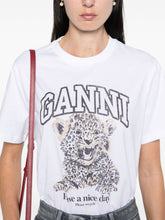 Ganni Leopard-Print Organic Cotton T-Shirt White