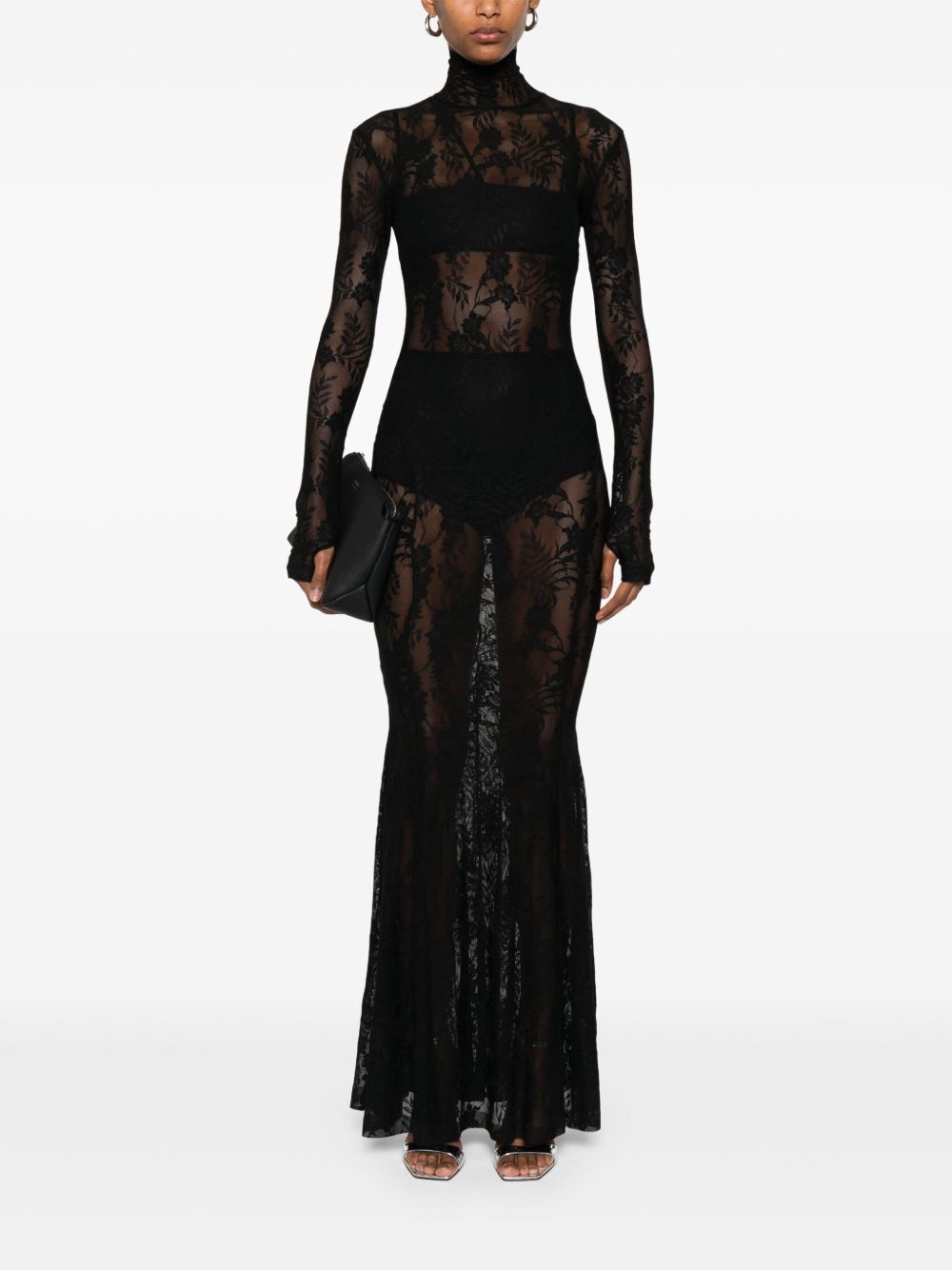 Norma Kamali Fishtail Lace Long Dress Black