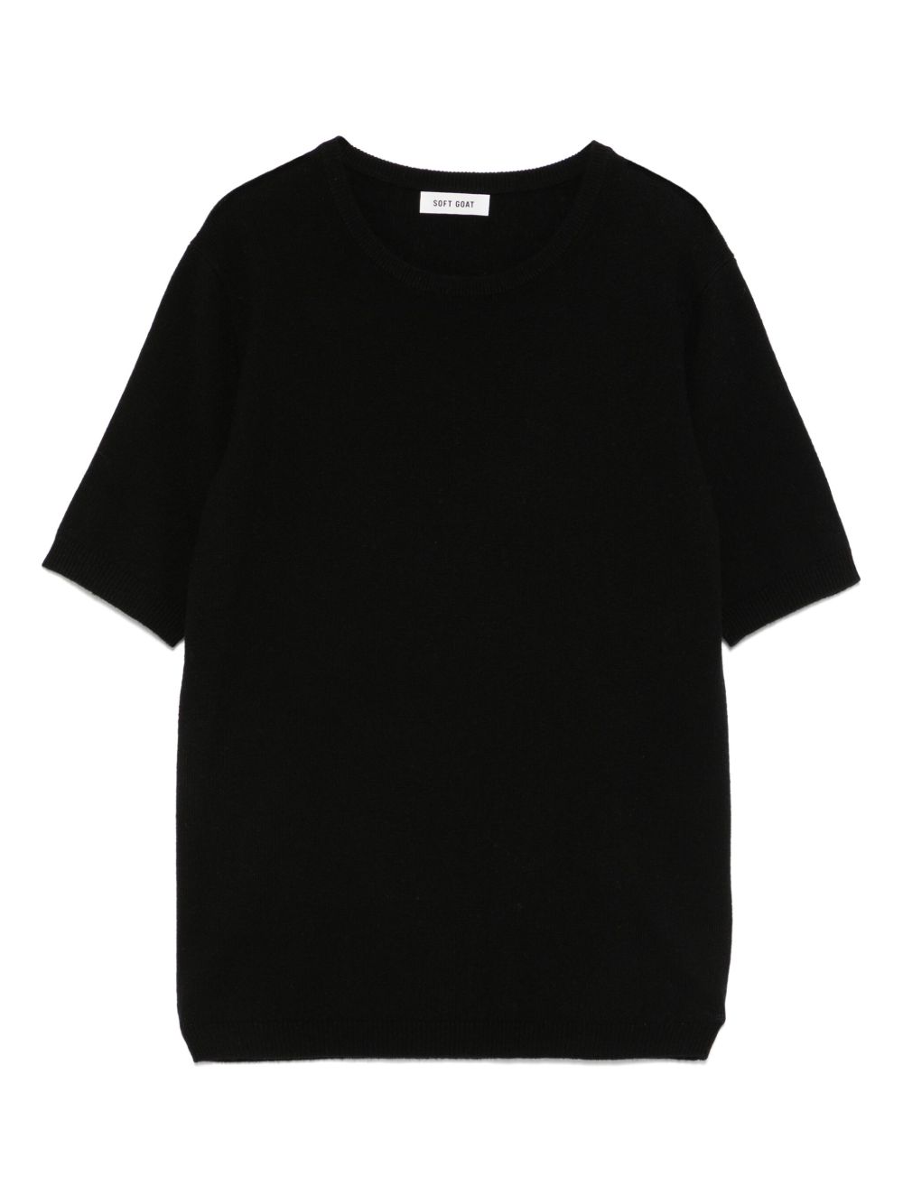 Soft Goat Cashmere Crewneck Short-Sleeved Top Black